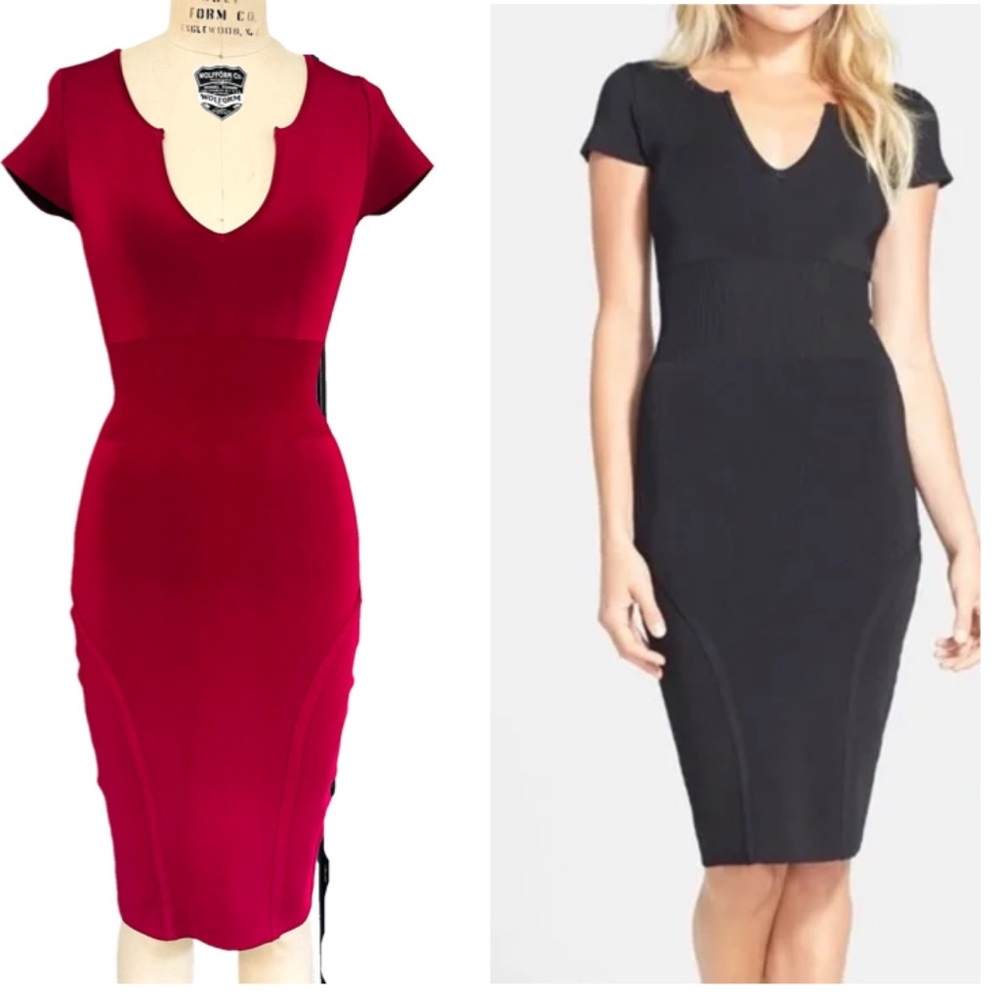 MLV Knit Bodycon Midi Bandage Dress in Fuschia Size M